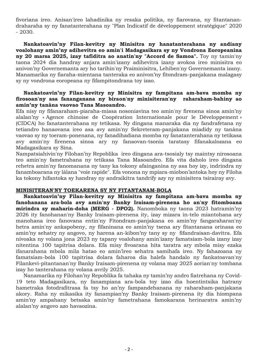 𝗙𝗜𝗟𝗔𝗡-𝗞𝗘𝗩𝗜𝗧𝗥𝗬 𝗡𝗬 𝗠𝗜𝗡𝗜𝗦𝗜𝗧𝗥𝗔 26 febroary 2025 - Lapam-panjakana Iavoloha