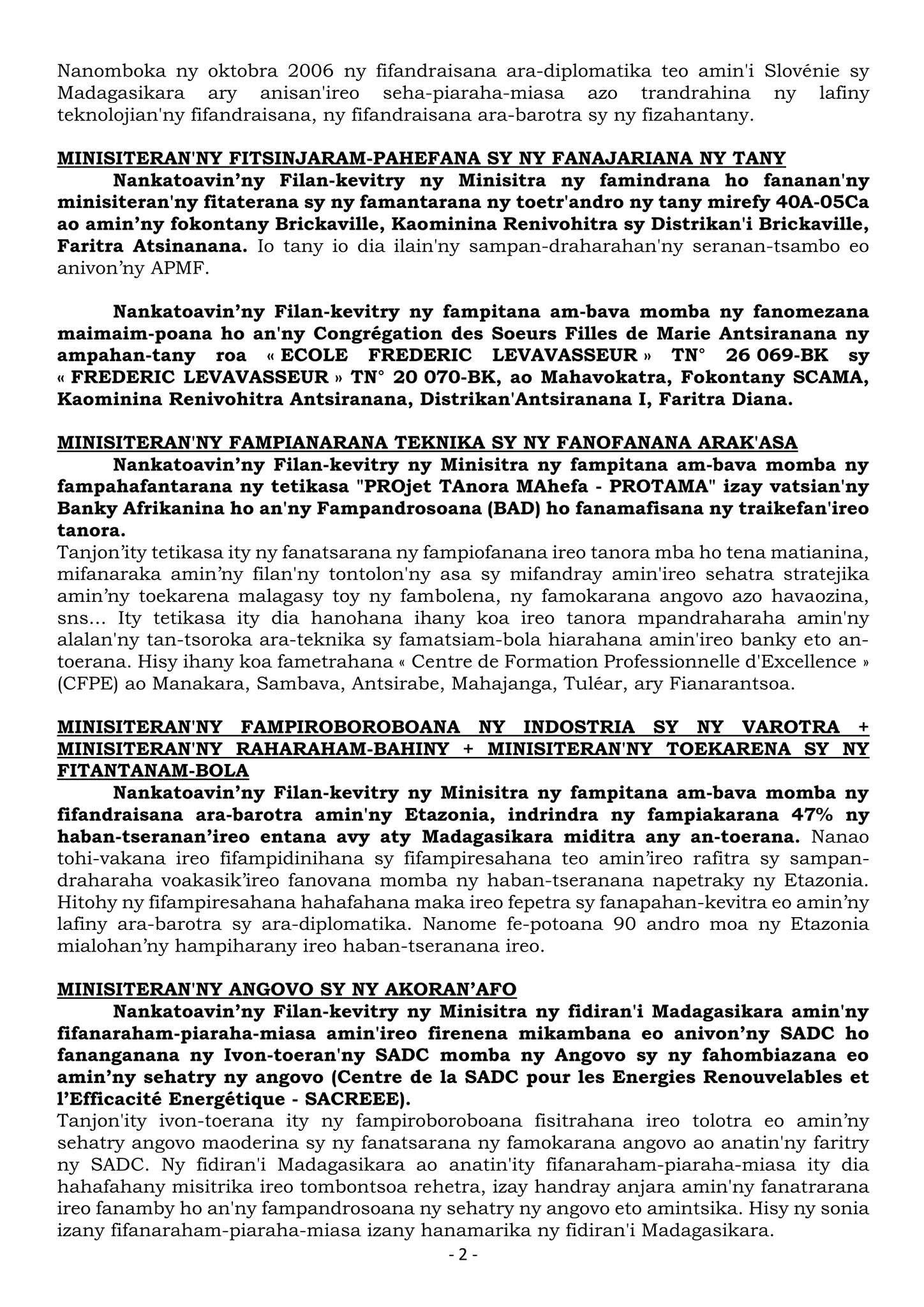 FILAN-KEVITRY NY MINISITRA Alarobia 09 avrily 2025, Lapam-panjakana Iavoloha