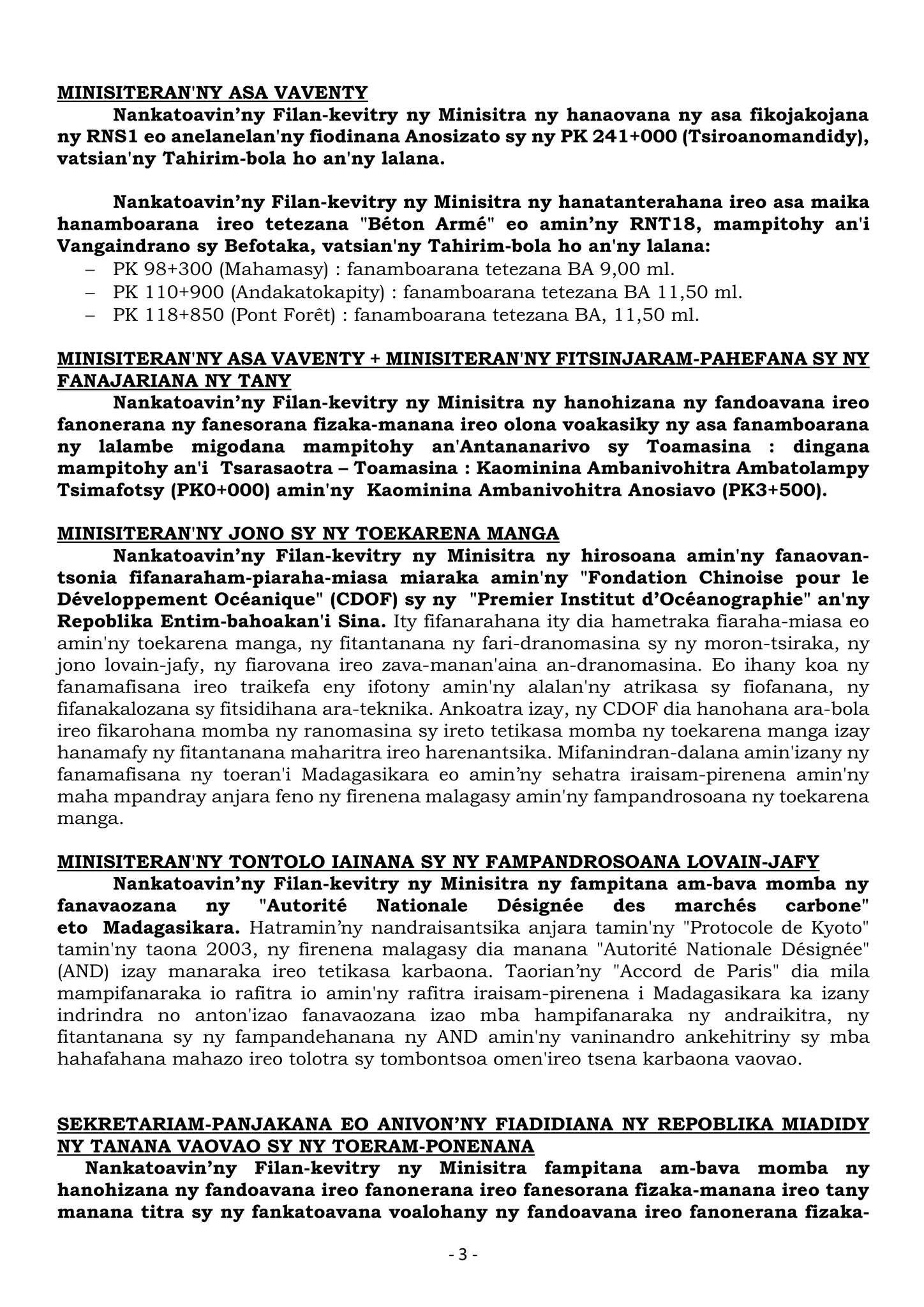 FILAN-KEVITRY NY MINISITRA Alarobia 09 avrily 2025, Lapam-panjakana Iavoloha