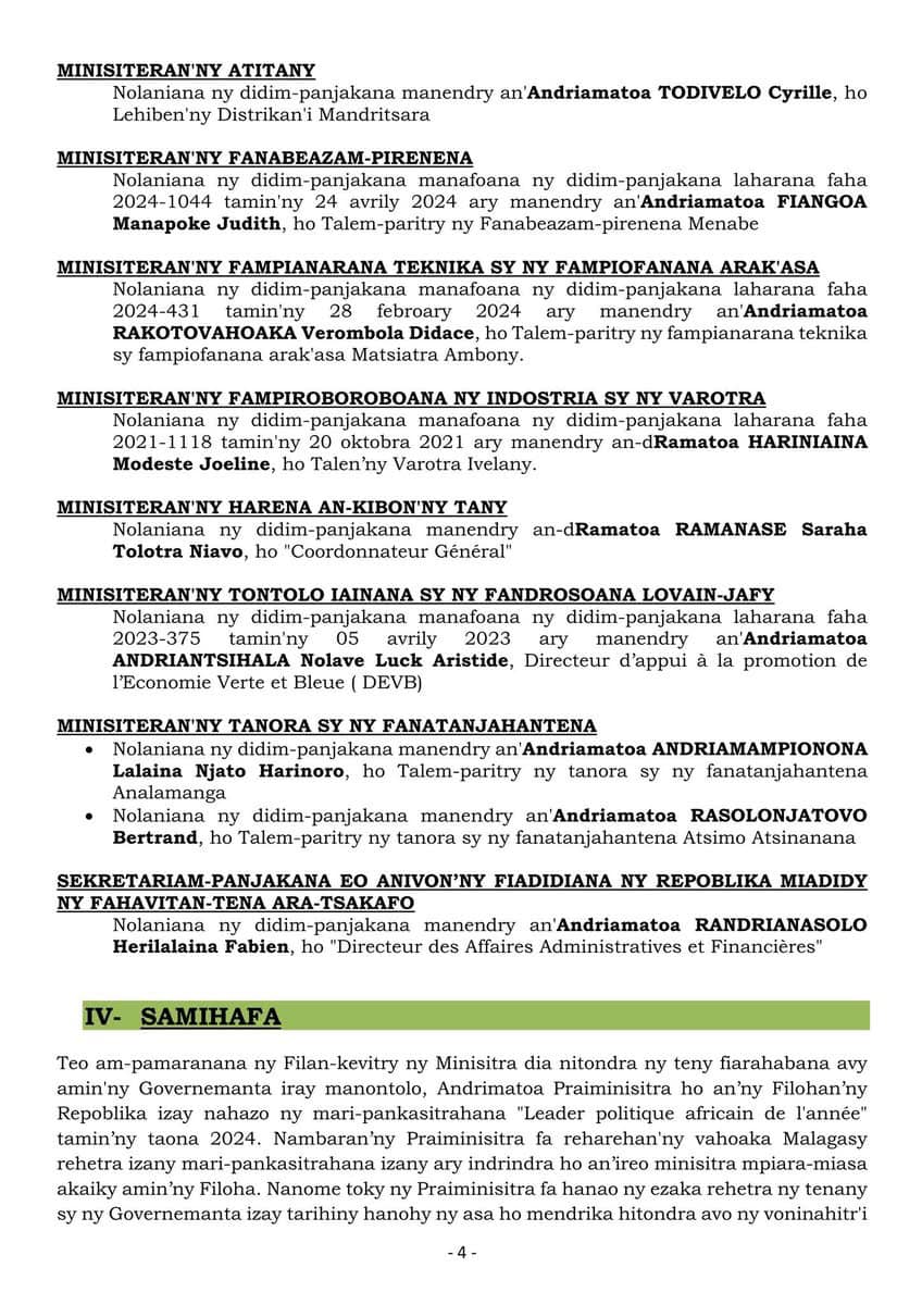 𝗙𝗜𝗟𝗔𝗡-𝗞𝗘𝗩𝗜𝗧𝗥𝗬 𝗡𝗬 𝗠𝗜𝗡𝗜𝗦𝗜𝗧𝗥𝗔 26 febroary 2025 - Lapam-panjakana Iavoloha