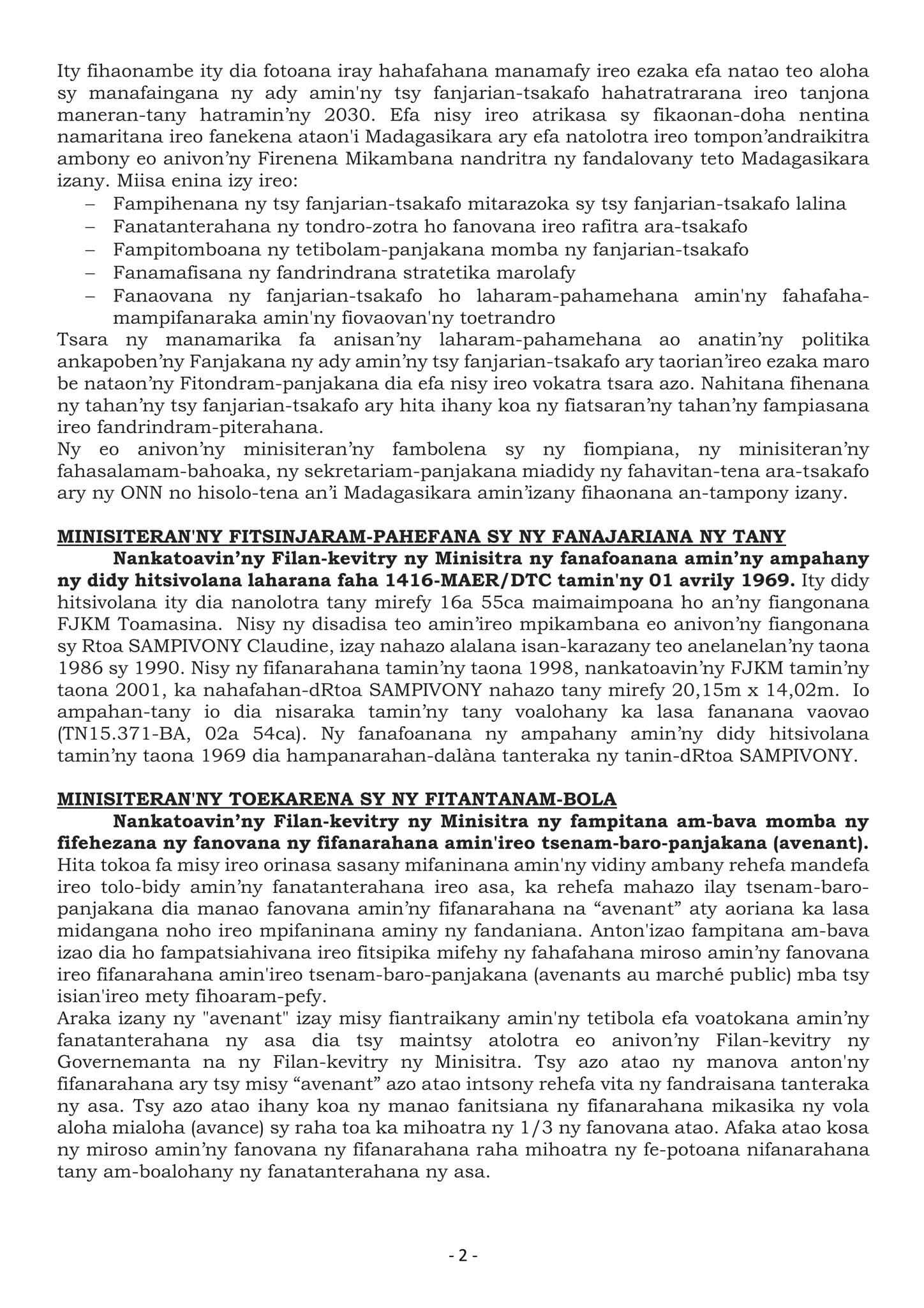 TATITRY NY FILAN-KEVITRY NY MINISITRA NY ALAROBIA 12 MARTSA 2025 TAO AMIN' NY LAPAM-PANJAKANA IAVOLOHA