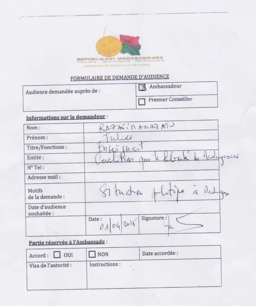 FANAMBARANA AVY AMIN’NY MASOIVOHON’I MADAGASIKARA ETO PARISY