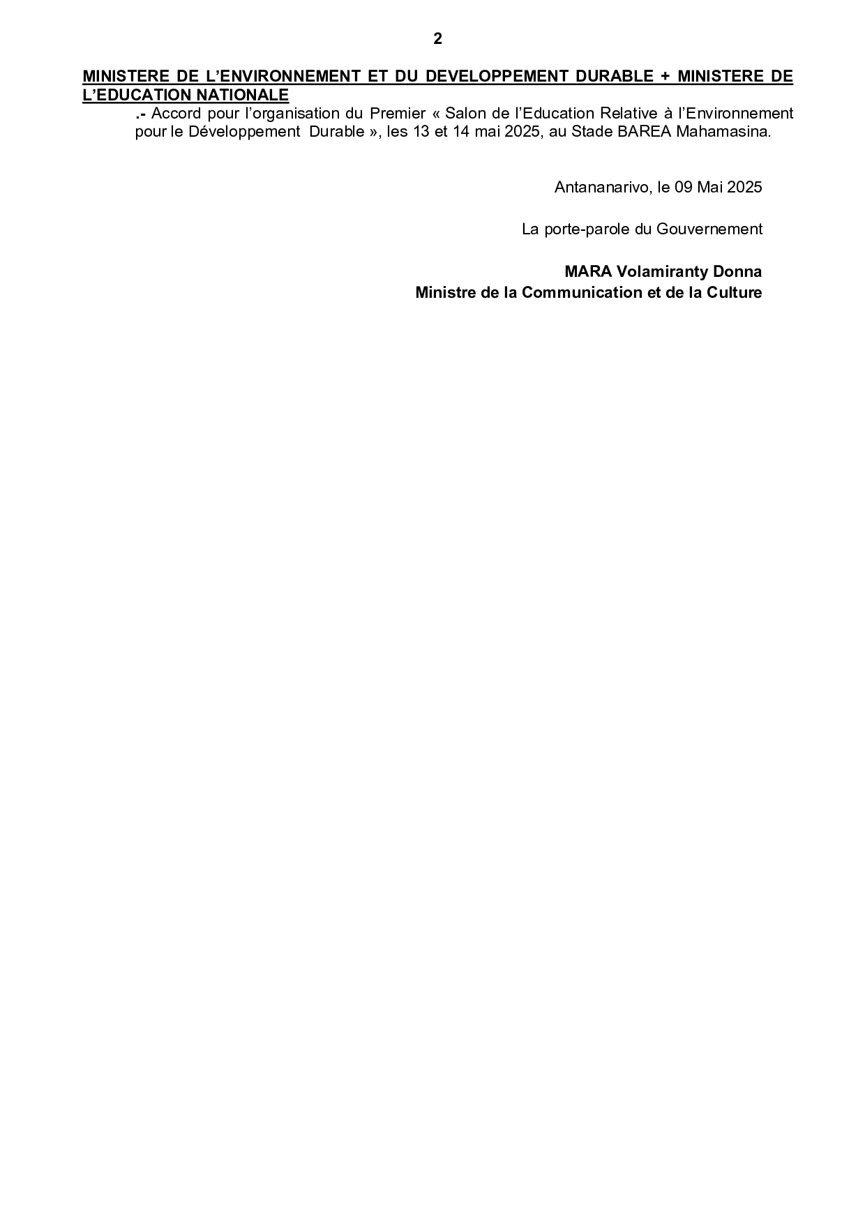 CONSEIL DU GOUVERNEMENT DU MERCREDI 07 MAI 2025