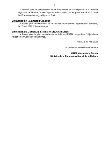CONSEIL DU GOUVERNEMENT DU JEUDI 15 MAI 20