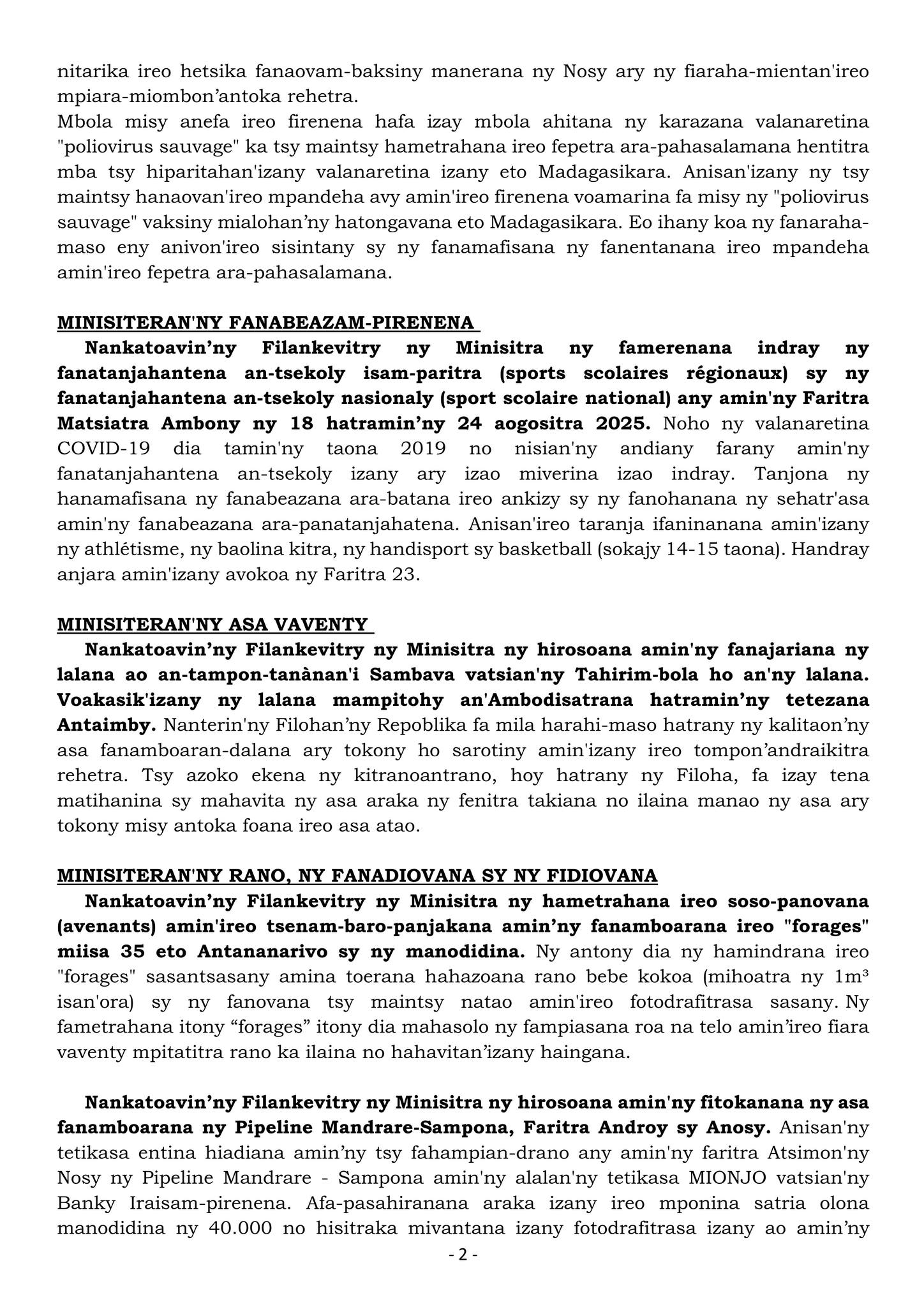 TATITRY NY FILANKEVITRY NY MINISITRA NY ALAROBIA 28 MAY 2025