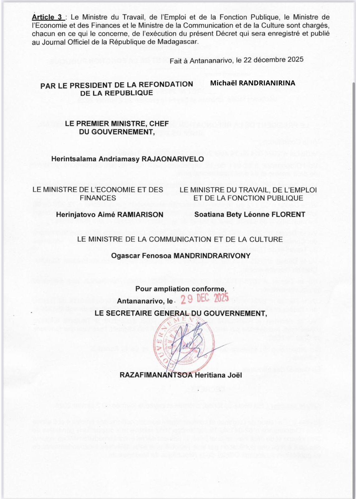 DIDIM-PANJAKANA LAHARANA 2025-1974 MAMARITRA NY ANDRON' NY 02 JANOARY 2026 HO ANDRO TSY HIASANA FA HANDRAISANA KARAMA