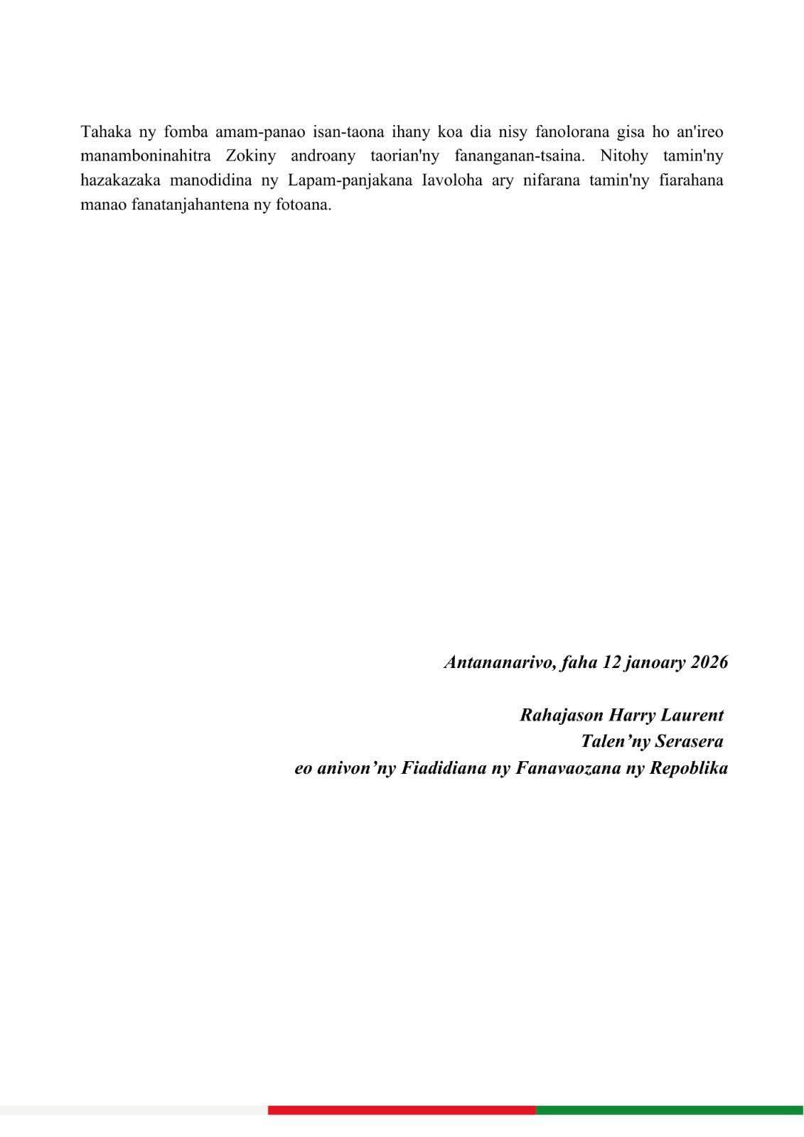 NY MANAMBONINAHITRA IZAO NO ANTENAIN' NY VAHOAKA