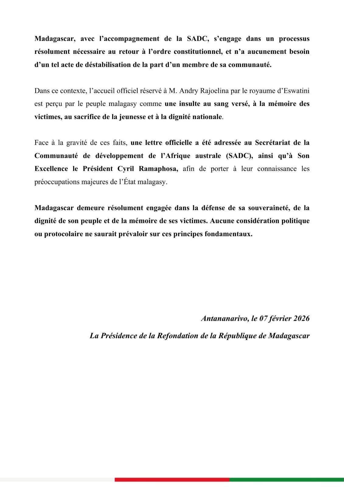 COMMUNIQUE DE PRESSE