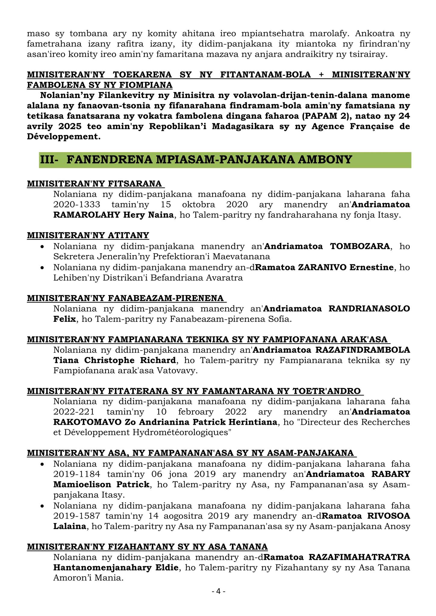 TATITRY NY FILANKEVITRY NY MINISITRA NY ALAROBIA 28 MAY 2025