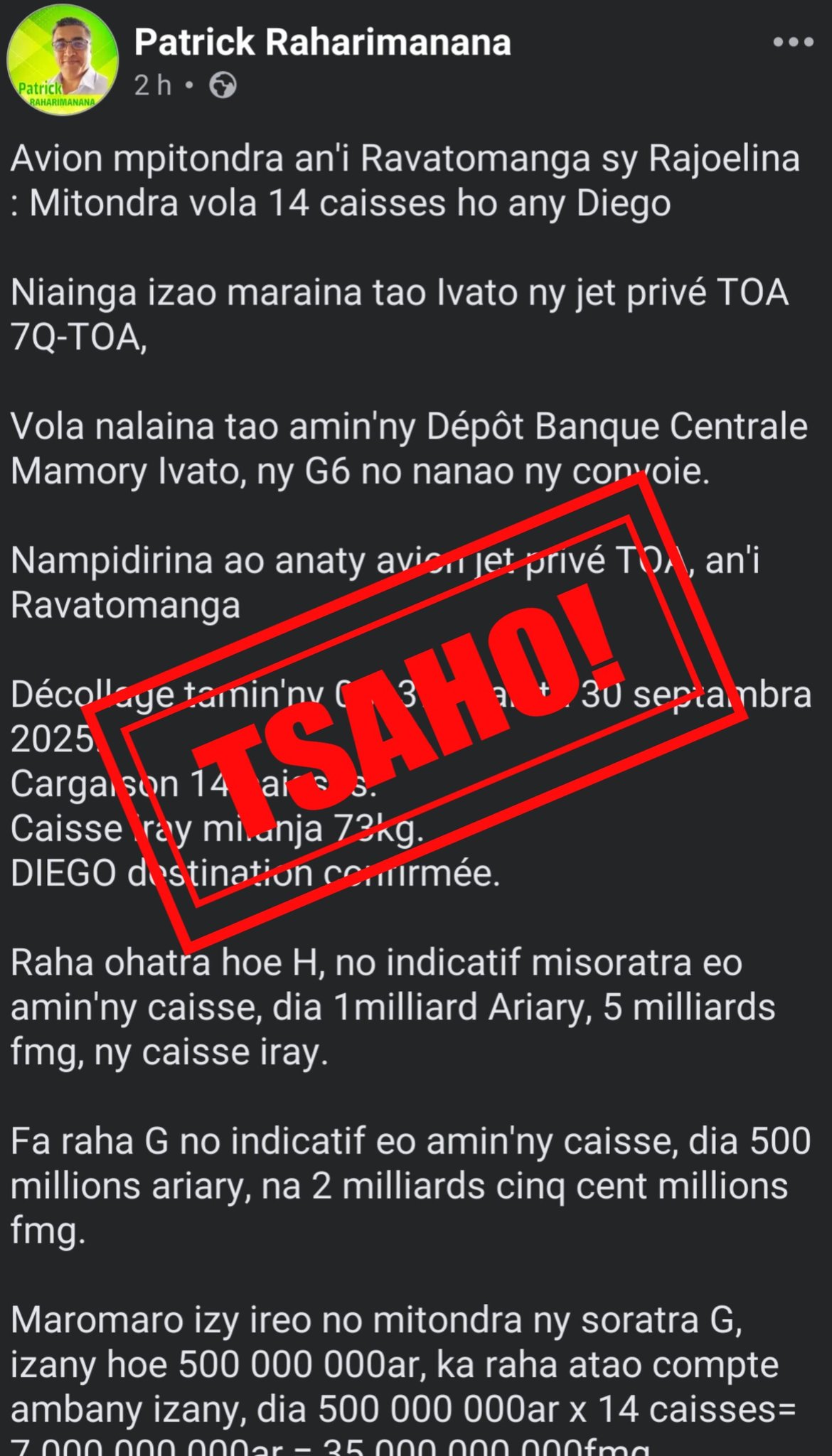 TANDREMO FA MIPARITAKA NY TSAHO, VAOVAO DISO NA INIANA DISOINA
