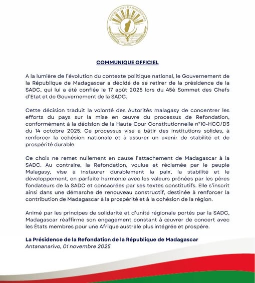 FANAMBARANA OFISIALY / COMMUNIQUE OFFICIEL