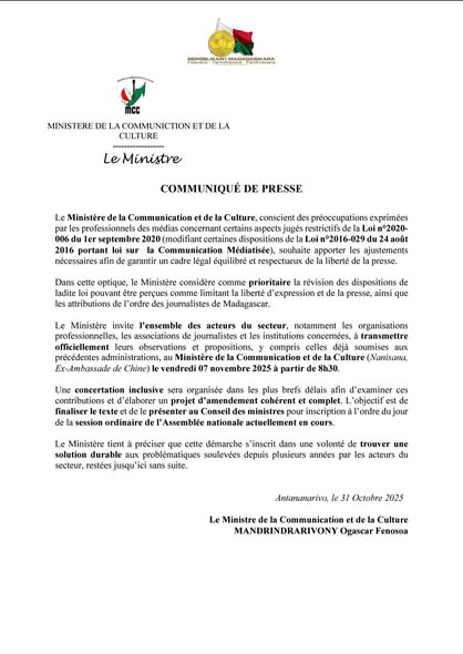 NY 31.10.25 FAMPITAM-BAOVAO / COMMUNIQUE DE PRESSE