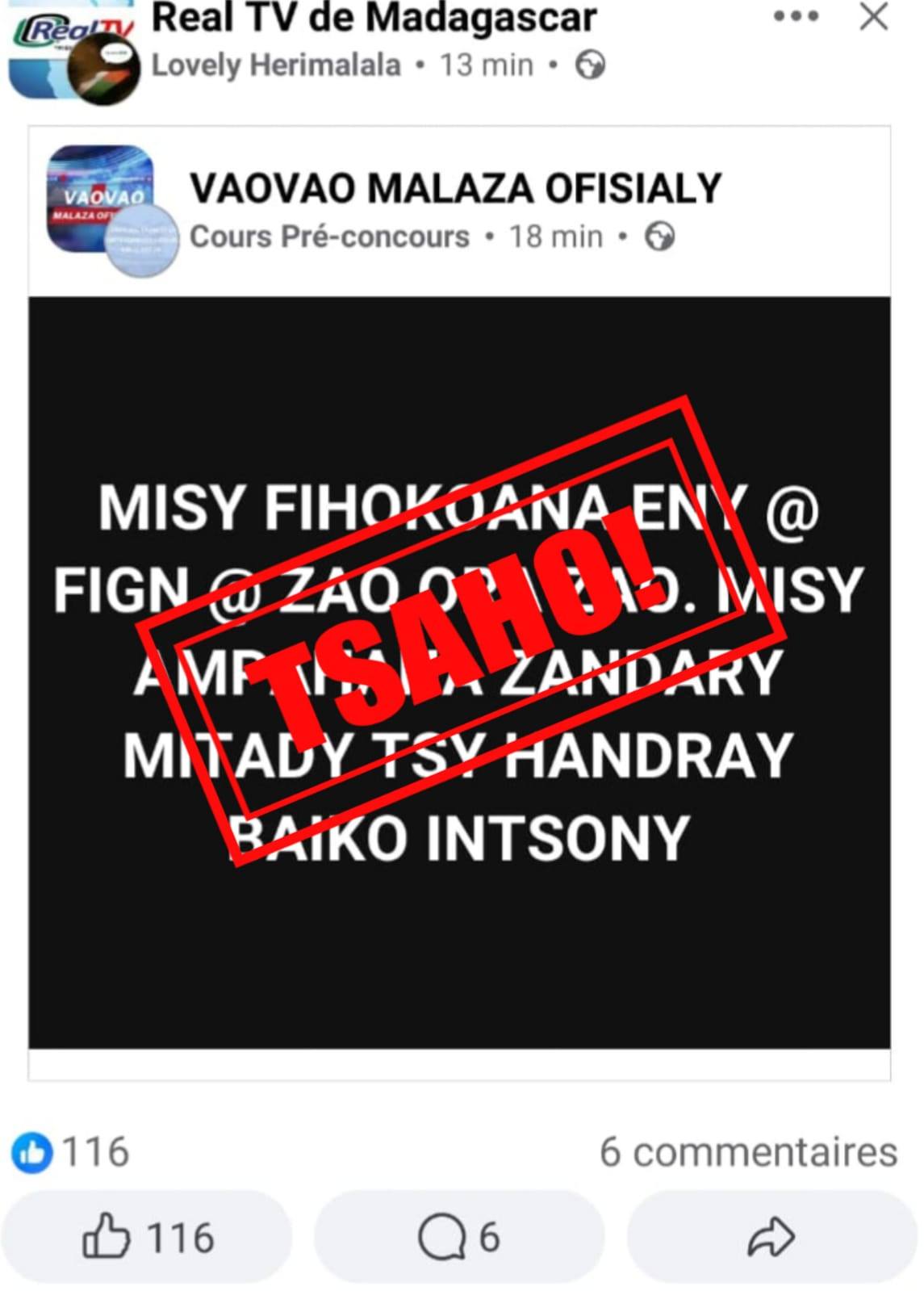 TANDREMO FA MIPARITAKA NY TSAHO, VAOVAO DISO NA INIANA DISOINA