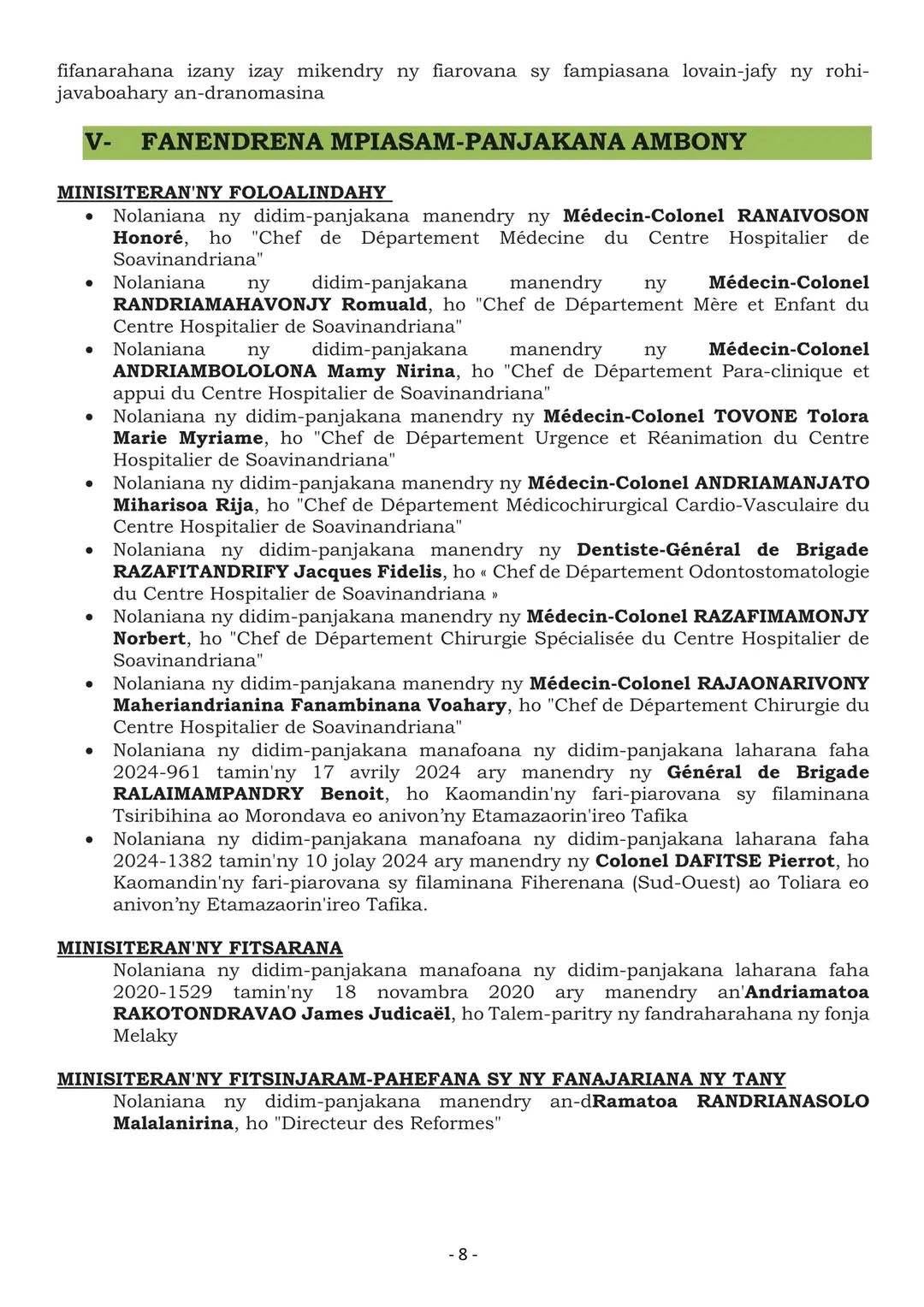 FILAN-KEVITRY NY MINISITRA ALAKAMISY 22 MAY 2025 - BANKY FOIBE NOSY BE